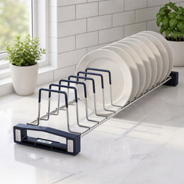 Plantex Plate Stand for Kitchen Cabinet/Stainless Steel Plate Rack for Kitchen/Rubber Grip Saucer Plates Stand/Tandem Box Accessories - (Size-4 inches, Slot- 14, Pack of 1)