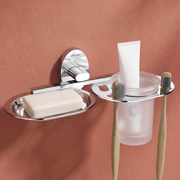 Plantex 304 Grade Stainless Steel 2 in1 Soap Holder with Tumbler Holder/Bathroom Accessories - Olive (Chrome)