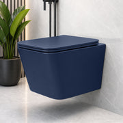 Plantex Imported Italica Ceramic Wall Hung Commode for Toilet/Rimless Washdown Flush/Commode with Soft Closing Toilet Seat - P Trap (Square - Dark Blue)