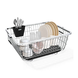Plantex Stainless Steel Dish Rack with Drainer Tray/Utensil Drying Rack for Kitchen/Bartan Basket with Drain Tray/Rust-Resistant Vessel Drainer Basket Stand – Chrome Finish (54 x 40 x 24 cm)