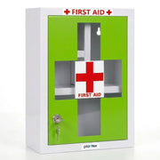 Plantex Metal Emergency First Aid Box for Home/Medical Kit Box for Medicine Storage with Multi Compartments for School, Office - Lockable (Green & White) Big Size, Wall Mount