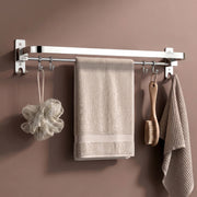 Plantex Anti Rust 304 Grade Stainless Steel Folding Single Towel Rod with Hooks/Towel Holder for Bathroom/Towel Bar/Hanger/Bathroom Accessories - Pack of 2 (24 Inch-Chrome)