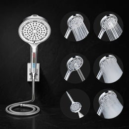 Plantex Abs Hand Shower For Bath/6 Mode Shower Hand With1.5 Meter Flexible Hose Pipe With Wall Hook-(Chrome)