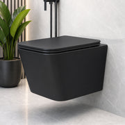 Plantex Imported Italica Ceramic Wall Hung Commode for Toilet/Rimless Western Toilet/Commode with Soft Closing Toilet Seat - P Trap (Square - Matt Black)