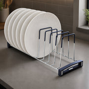 Plantex Plate Holder Stand for Kitchen/Stainless Steel Plate Organizer Rack/10-Slot Thali Stand for Kitchen Drawer/Tandem Box Accessories - (Size-8 inches, Slot- 10, Pack of 1)