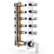 Plantex 5 Way Thermostatic Shower Diverter/Pure Brass Concealed & Exposed 5-Outlet Mixer Valve Body/Multi-Function Bathroom Diverter with Button Control - (Kubix Primium-2589)