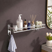 Plantex Bathroom Rack Steel/Bathroom Accessories Set Stainless Steel/Bathroom Organizer with Hooks and Railings for Kitchen/Multipurpose Bathroom Stand(16x5 inch, Chrome)