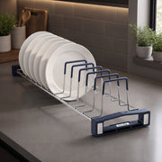 Plantex Hevy-Duty Stainless Steel Plate Stand For Kitchen Cabinet/13 Platesorganizer Fort Kitchen/Rubber Gripped Saucer Dish Rack(Size-4 Inches, Slot-13, Pack Of 1), 13X48X10 Cm