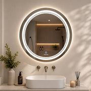 Plantex Glass Mirror With Light With 3 Tone/Touch Wall Mount Mirror For Bedroom/Dressing Room/Living Room - Round Shape (24 Inch), White