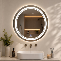 Plantex Glass Mirror With Light With 3 Tone/Touch Wall Mount Mirror For Bedroom/Dressing Room/Living Room - Round Shape (24 Inch), White