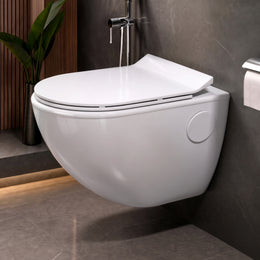 Plantex Platinum Ceramic Commode for Toilet/Rimless Wall Hung Western Toilet/Bathroom Commode With Soft Closing Toilet Seat - P Trap (White)