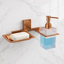 Plantex 304 Grade Stainless Steel Soap Dish with Liquid Dispenser/Soap Stand/Shampoo Dispenser for Bathroom/Bathroom Accessories - Pack of 1 (Crystal, PVD Rose Gold)