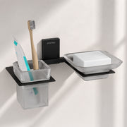 Plantex 304 Grade Stainless Steel Glass Soap Dish with Tumbler Holder/Soap Stand/Bathroom Accessories - Crystal (Black)