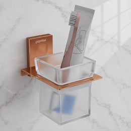 Plantex 304 Grade Stainless Steel Glass Tumbler Holder/Toothbrush Holder for Bathroom/Bathroom Accessories – Pack of 1 (Crystal, PVD Rose Gold)