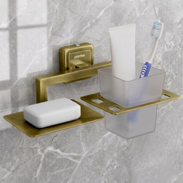 Plantex 304 Stainless Steel Soap Holder/Tumbler Holder/Soap and Brush Holder Stand for Bathroom and Wash Basin Decan (Antique)