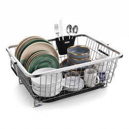 Plantex Stainless Steel Vessel Drainer Basket/Dish Drying Rack with Drainer Tray/Utensil Drying Rack for Kitchen/Plate Stand/Basket for Utensils (Size-56x43x23cm)