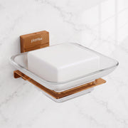 Plantex 304 Grade Stainless Steel Glass Soap Dish/Soap Stand/Soap Holder/Soap Storage/Bathroom Accessories - Crystal (PVD Rose Gold)