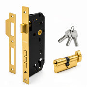 Plantex Mortise Door Lock Set with Brass Cylinder & Keys/Heavy-Duty Main Door Lock Body - Pack of 1 (PVD Gold)