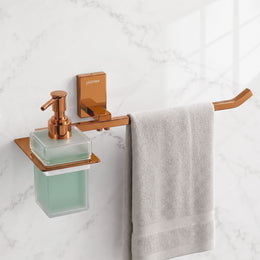 Plantex 304 Grade Stainless Steel Liquid Soap Dispenser with Napkin Ring/Shampoo Dispenser/Towel Ring for Bathroom - Pack of 1 (Crystal, PVD Rose Gold)