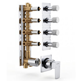 Plantex 4 Way Thermostatic Shower Diverter/Pure Brass Concealed & Exposed 4-Outlet Mixer Valve Body/Multi-Function Bathroom Diverter with Button Control - (Kubix Primium-2588)