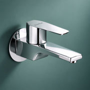 Plantex Long Body Bib Tap for Bathroom with Water Saving Aerator/Taps for Bathroom/Wall Mount Wash Basin Tap with Teflon Tape and Wall Flange (Celesiya-1242-Chrome)