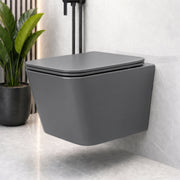 Plantex Imported Italica Ceramic Wall Hanging Commode/Rimless Washdown Flush Commode/Western Toilet with Soft Close Toilet Seat Cover - P trap (Square - Matt Dark Grey)