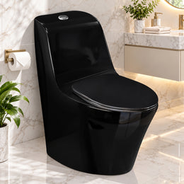 Plantex Ceramic Toilet for Commode/Siphonic Vacuum Jet Flush Ceramic Western Commode/One Piece Western Toilet with Soft Closing Toilet Seat - S Trap (Black)