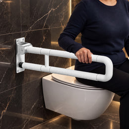 Plantex Stainless Steel 24 Inch U-Shape Handle for Bathroom Support/Space-Saving Safety Bar for Shower/Toilet/Bedside Anti-Slip Shower Grab Bar for Bathroom - (White)