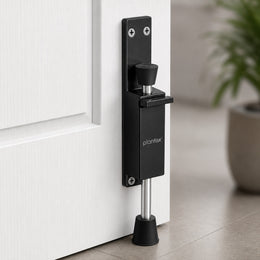 Plantex Kickdown Door Stopper Spring Loaded Telescopic Step On/Off Door Stopper Rubber, Adjustable Heavy Duty Door Locks Holder Stop/Release by Foot - Pack of 1 (Black)