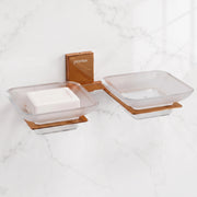 Plantex 304 Grade Stainless Steel Frosted Glass Double Soap Holder/Soap Stand/Dual Soap Dish for Bathroom/Bathroom Accessories - Pack of 1 (Crystal, PVD Rose Gold)