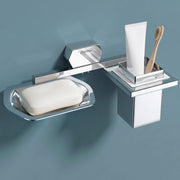 Plantex 304 Grade Stainless Steel 2in1 Soap Dish with Tumbler Holder for Bathroom/Toothbrush Holder with Soap Case/Soap Holder/Tumbler Holder - Bathroom Accessories (Delta, Chrome)