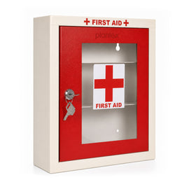 Plantex First Aid Box/Emergency Medical Kit Box for Medicine Storage/Multi Compartment First Aid Kit Boxes for Home, School, Office with Key Lock - GI Steel (Red & Ivory)