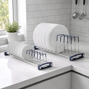 Plantex Stainless Steel Plate Organizer for Kitchen/Plate Holder Stand/Thali Stand for Kitchen Drawer/Saucer Plates Rack/Tandem Box Accessories – Set of 2 (Size - 4 & 8 Inch, Slots 10–14, Chrome)