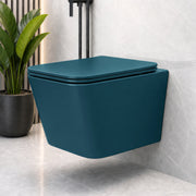 Plantex Imported Ceramic Wall Hung Commode for Toilet/Rimless Washdown Flushing/Western Commode with Soft Closing Toilet Seat - P Trap - (Pine Blue)