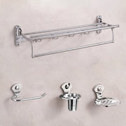 Plantex Stainless Steel Bathroom Accessories Set/18 Inch Folding Towel Rack/Towel Stand/Hanger/Napkin Ring/Tumbler Holder/Soap Dish(Royal Combo of 4)