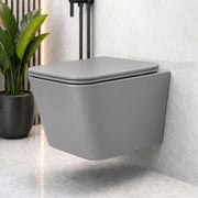 Plantex Imported Italica Ceramic Wall Hung Commode Toilet/Rimless Western Toilet/Washdown Commode with Soft Closing Toilet Seat - P Trap (Square - Matt Light Grey)