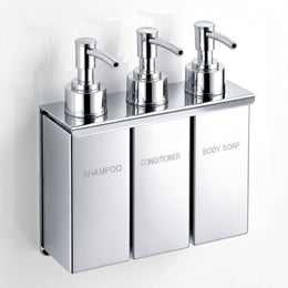 Plantex Triple Liquid Soap Dispenser for Bathroom/304 Grade Stainless Steel Shampoo Dispenser/Square Hand wash Dispense/Bathroom Accessories - Pack of 1 (Regent, Chrome)