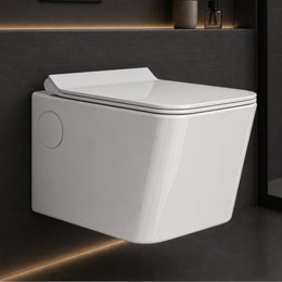 Plantex Platinum Ceramic Wall Hung Commode/P Trap Western Commode for Toilet/Rim Washdown Western Toilet with Soft Close Toilet Seat Cover- (White)