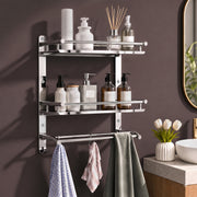 Plantex Bathroom Organiser with Drill/3 Tier Bathroom Accessories Set Stainless Steel/Bathroom Self Rack with Towel Hanger and Hooks/Wall Mount Rack Multipurpose(3-Tier Chrome)