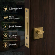 Plantex Dead Lock for Main Door/Lock with Brass 70mm Cylinder with Lock Body and 3 Computerized Keys - Pack of 1 (Brass Antique)