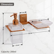 Plantex 304 Grade Stainless Steel Glass Soap Dish with Liquid Dispenser for Bathroom/Soap Stand/Glass Shampoo Dispenser/Bathroom Accessories - Pack of 1 (Crystal, PVD Rose Gold)
