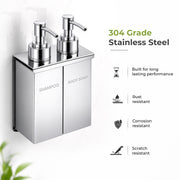 Plantex Double Liquid Soap Dispenser for Bathroom/304 Grade Stainless Steel Shampoo Dispenser/Body Soap Dispenser/Bathroom Accessories - Pack of 1 (Regent, Chrome)