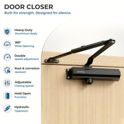Plantex Premium Automatic Soft Door Closer for All Door/Heavy Duty Aluminium Auto Door Closers/Adjustable Hydraulic Door Closer(ISO 9001 Certified) (Capacity 75 Kg,Black)