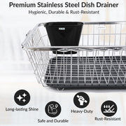 Plantex Stainless Steel Dish Drying Rack/Utensil Drying Rack for Kitchen/Dish Rack with Drainer Tray/Vessel Drainer Basket for Utensils/Bartan Basket Stand (Size- 58.5x44.5x23.5 CM - Chrome Finish)