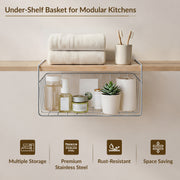 Plantex Under Shelf Organizer Rack for Kitchen Cabinet/12 Inch Multifunction Hanging Shelf Basket for Storage & Organization/Stainless Steel Under Cabinet Storage Rack - (Pack of 1, Chrome)