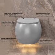 Plantex Imported Ceramic Wall Mounted Commode/Rimless Washdown Western Commode Toilet/Western Toilet with Soft Close Seat Cover - P Trap (Matt Grey)