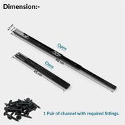 Plantex 18 Inch Soft Close Drawer Channel/Regular Close Ball Bearing Slider Drawer Channel for Home, Kitchen & Wardrobe/Telescopic Channel for Drawer - Pair of 1 (Black)