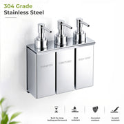 Plantex Triple Liquid Soap Dispenser for Bathroom/304 Grade Stainless Steel Shampoo Dispenser/Square Hand wash Dispenser/Bathroom Accessories - Pack of 1 (Regent, Chrome)