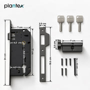 Plantex Mortise Door Lock Set with Brass Cylinder & Keys/Heavy-Duty Main Door Lock Body - Pack of 1 (Satin Black)