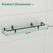 Plantex Shelf for Bathroom/Frosted Glass Shelf with Brass Railing and Brackets/Wall Mount Shelf for Living Room/Kitchen - Pack of 2 (18 x 6 inch, Black)